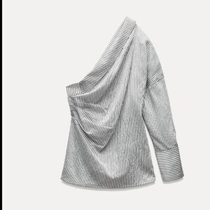 Zara Black and White Asymmetrical Blouse